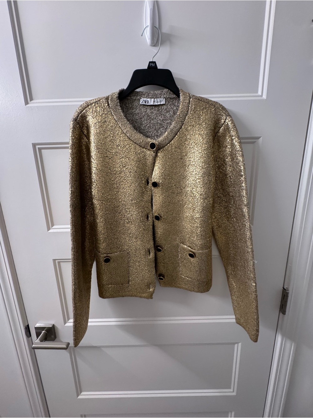 Zara Metallic Gold Button-Front Blazer